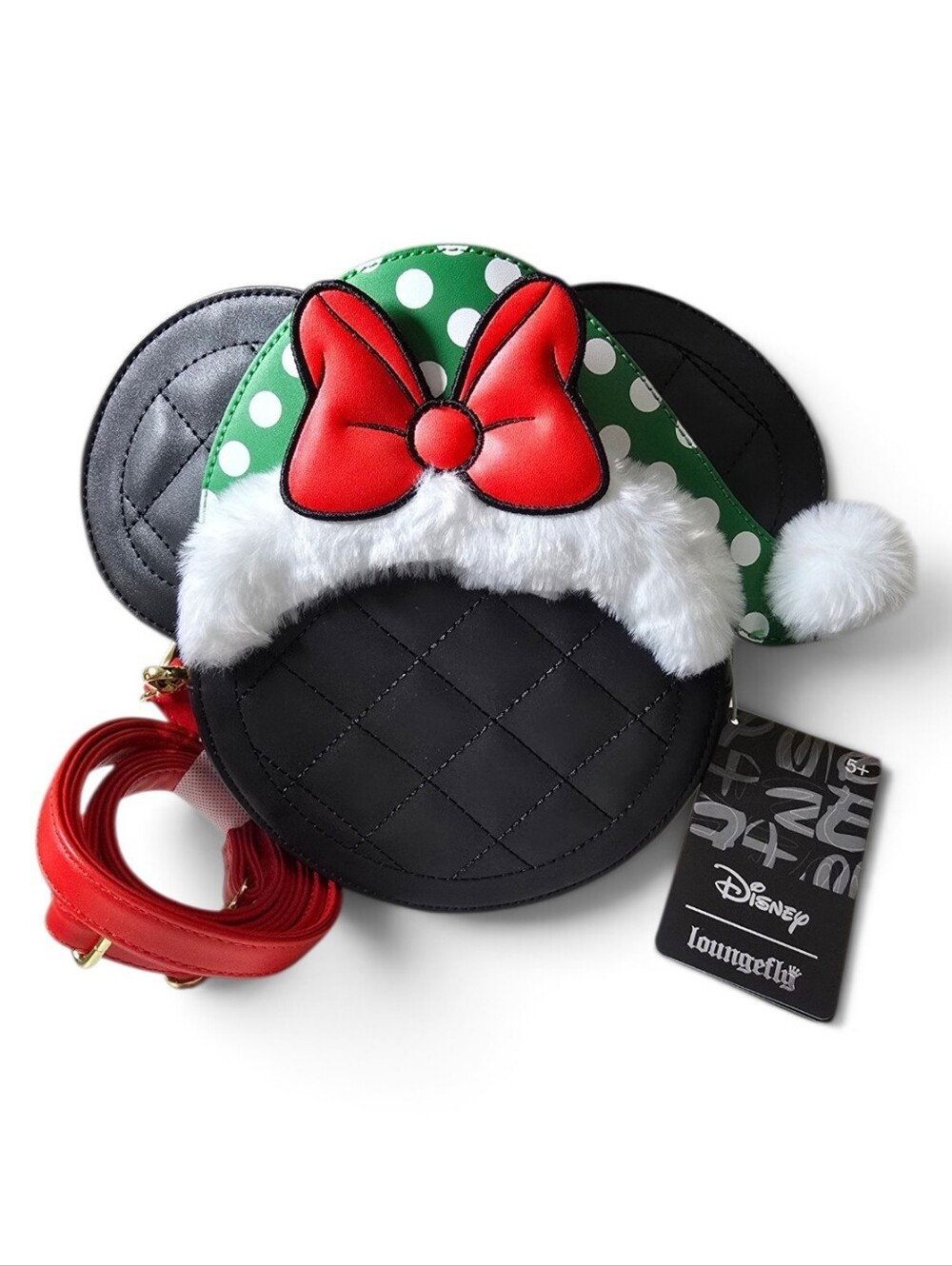 Loungefly Disney Minnie Mouse Polka Dot Santa Hat Crossbody Bag Nwt - Picture 2 of 3